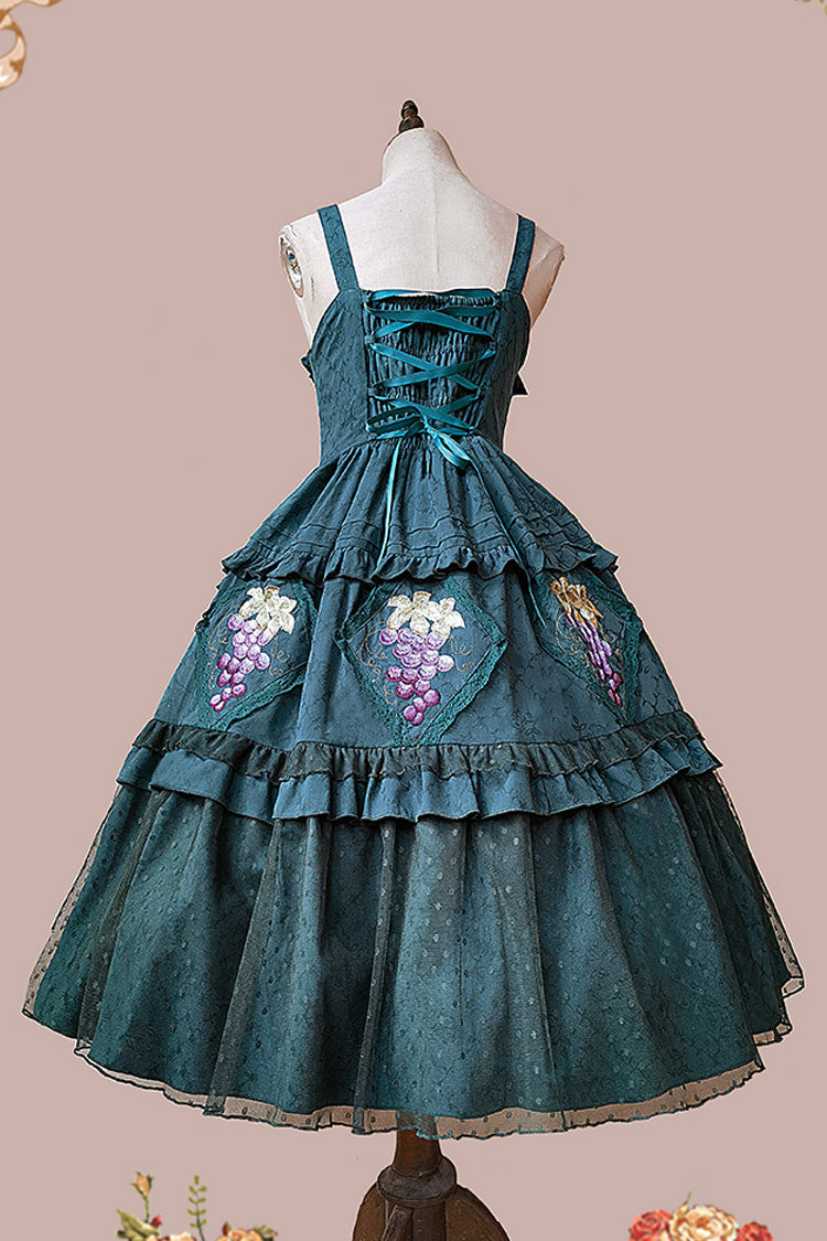 Green [Vineyard] Sleeveless Jacquard Print Ruffle Embroidery Sweet Lolita Jsk Dress