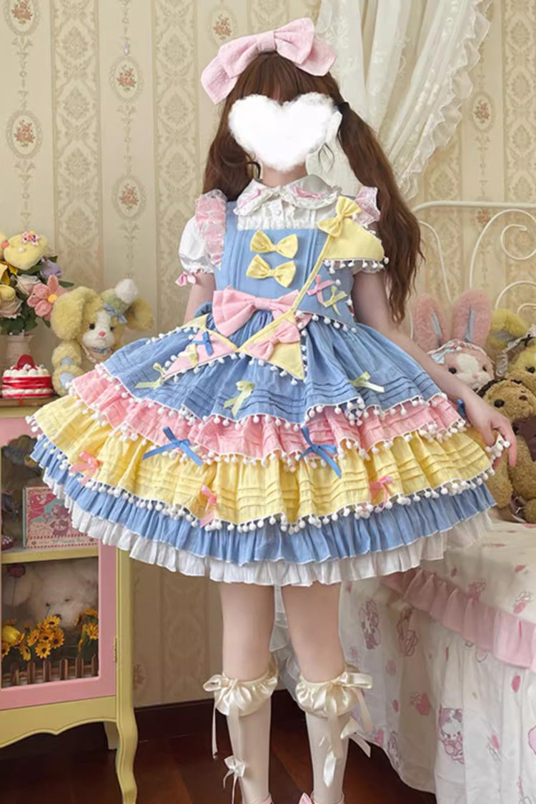 Yellow/Blue/Pink Cute Candy Bowknot Sweet Lolita Jsk Dress (Includes Pennant)