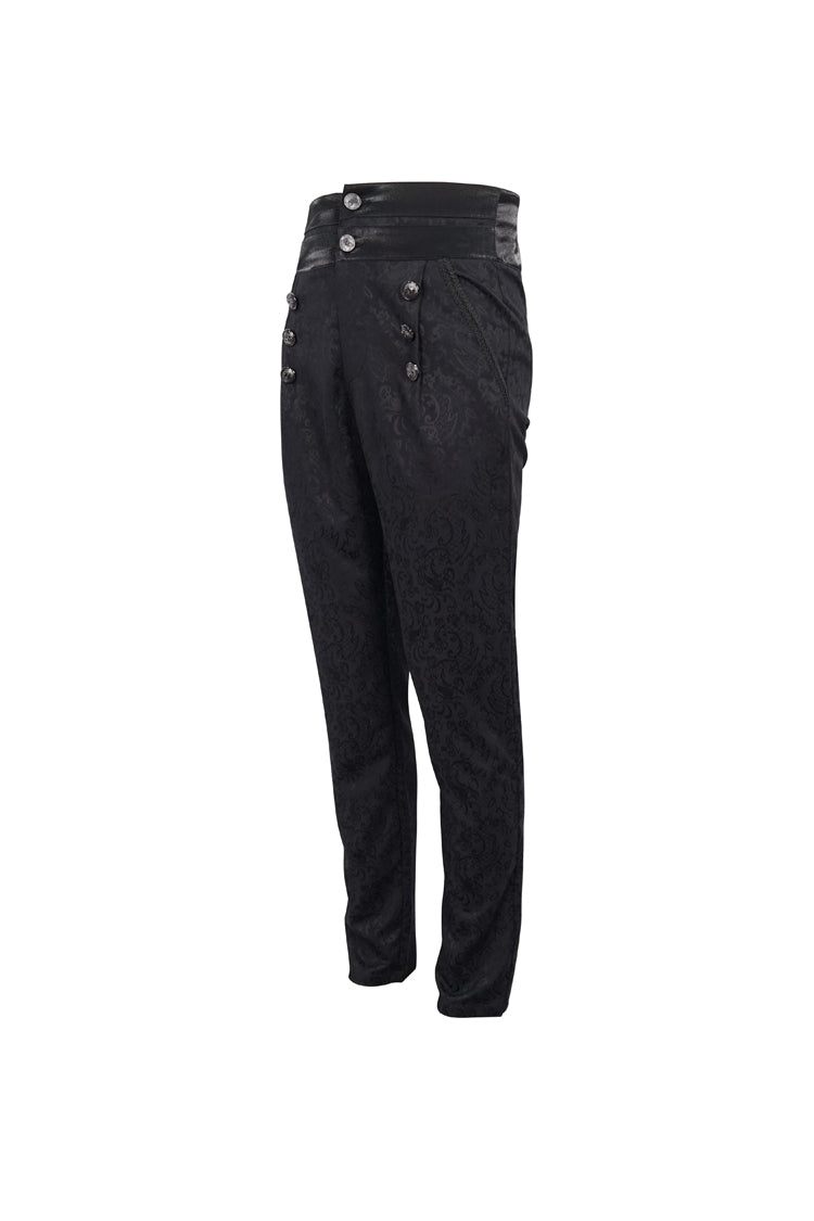 Black High Waist Jacquard Double Breasted Vintage Men's Punk Trousers