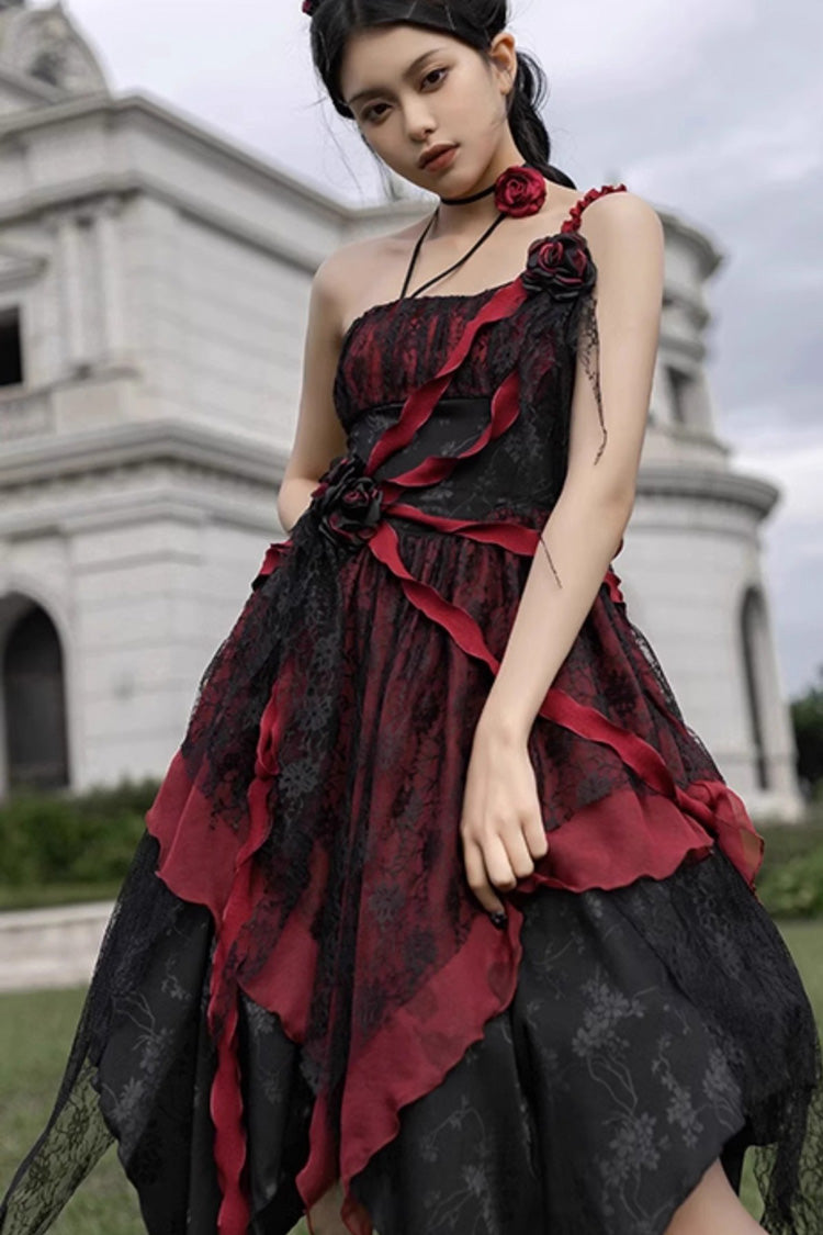 Wabi Sabi Style Stitching Irregular Asymmetric Gothic Lolita Jsk Dress 3 Colors