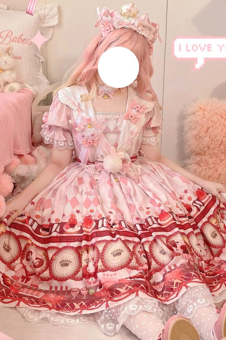 White [Afternoon Fantasia] Print Ruffle Bowknot Sweet Lolita Jsk Dress