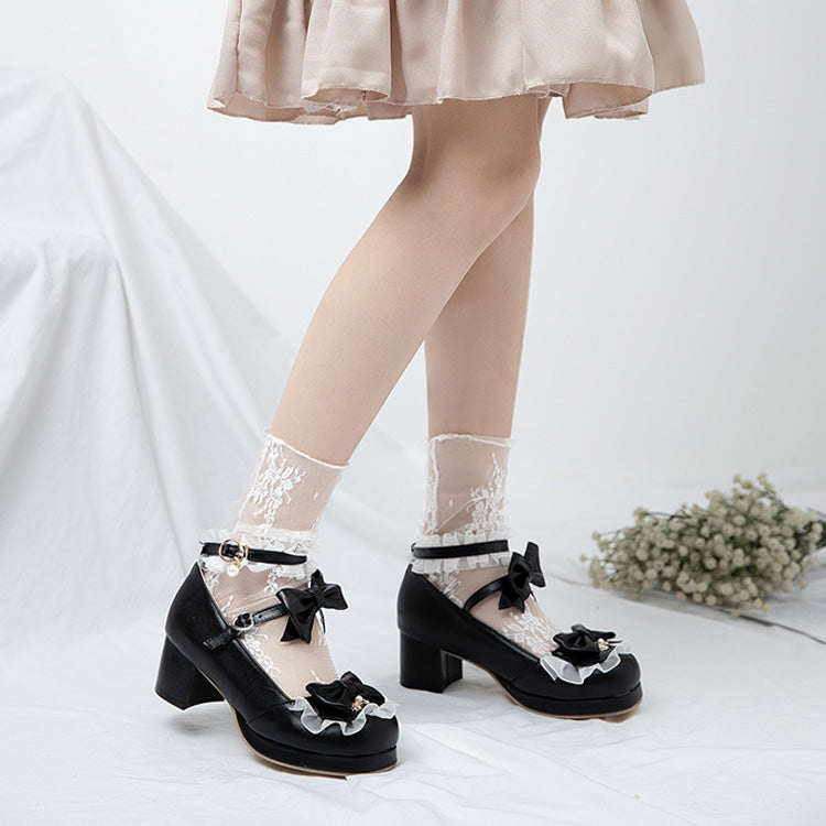 Bowknot White Frills Sweet Lolita High Heel Shoes