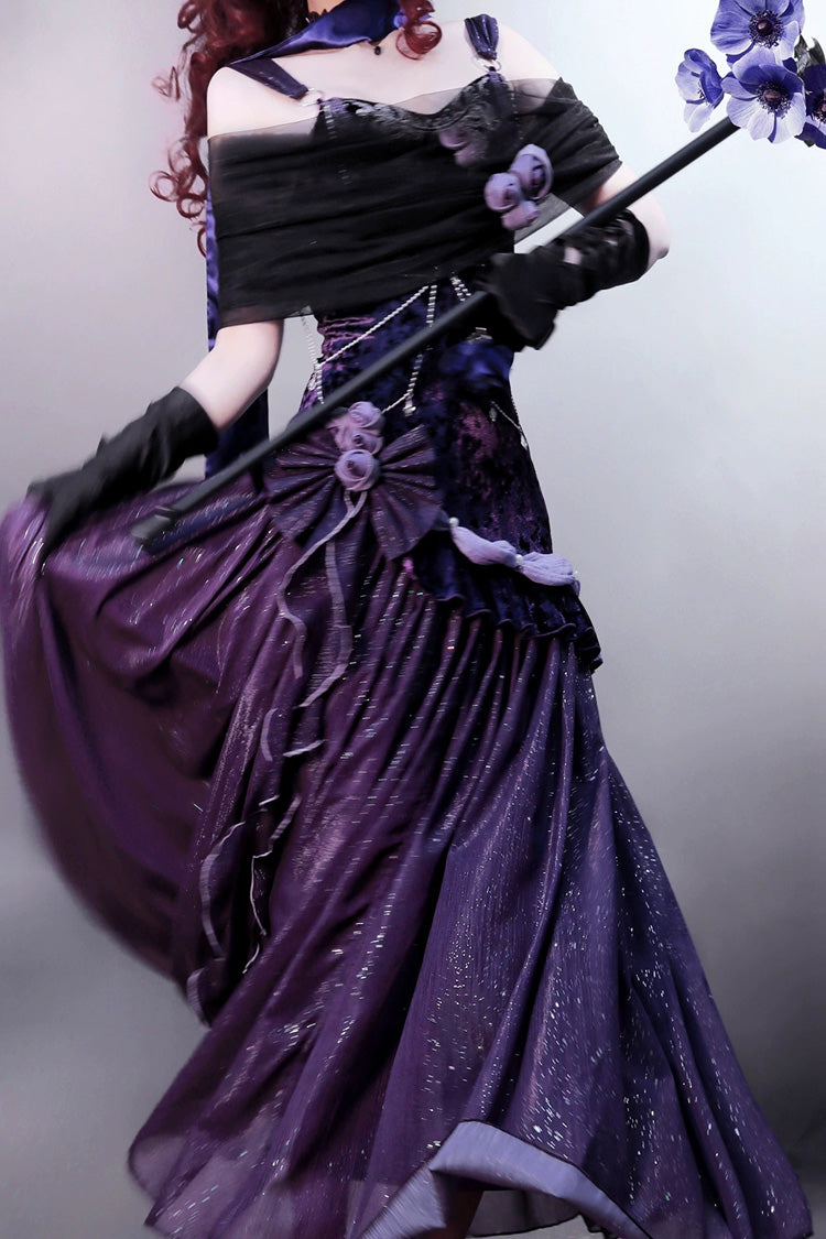 Purple [Mysterious Nocturne] Embroidery Bowknot Lace Classic Vintage Elegant Gorgeous Lolita Jsk Dress