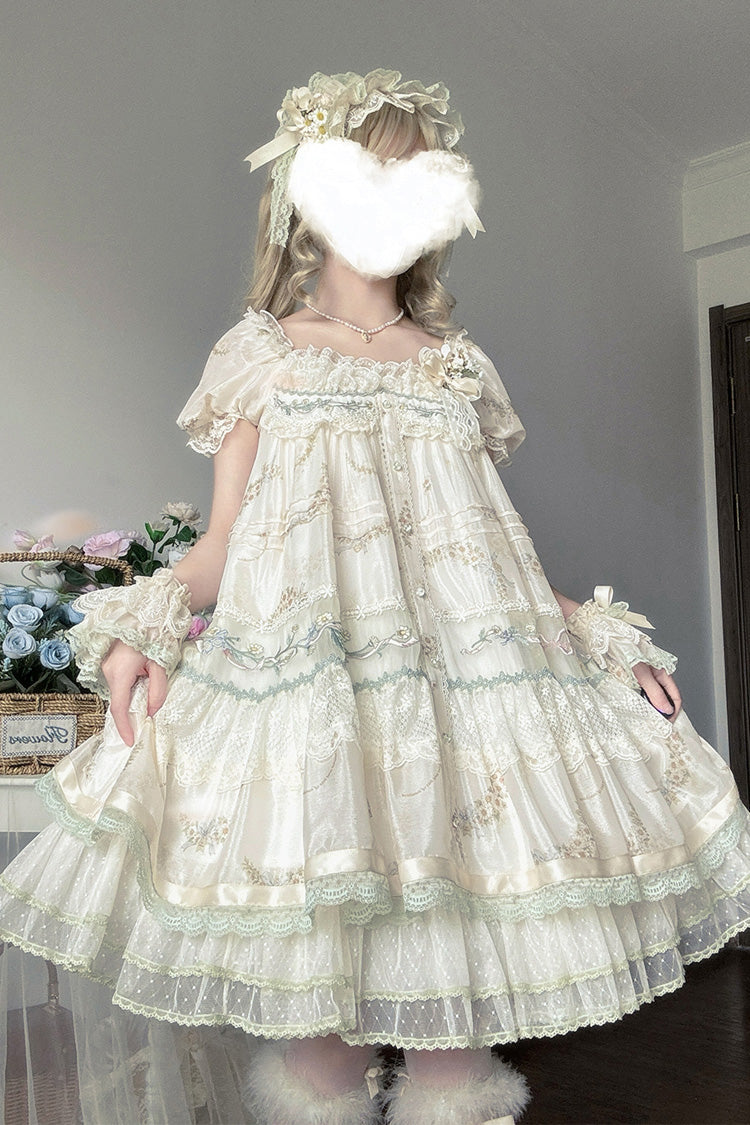 Multi-Color [Daisy Poetry] Print Ruffle Hollow Embroidery Lace Sweet Elegant Princess Lolita Dress