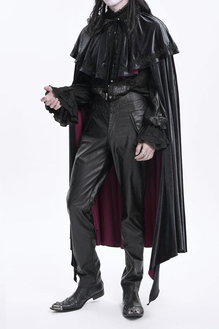 Black High Waisted Faux Leather  Men's Gothic Pants