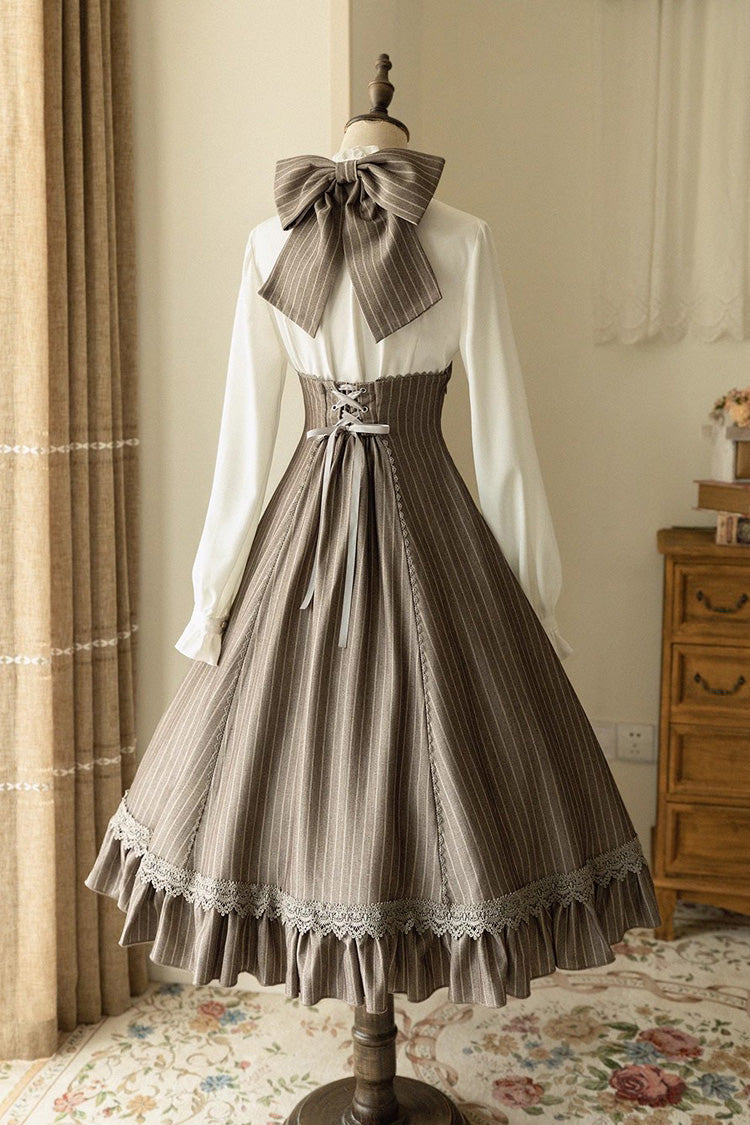 [South of The Forest] Halterneck Stripe Print Ruffle Classic Vintage Lolita Jsk Dress 4 Colors