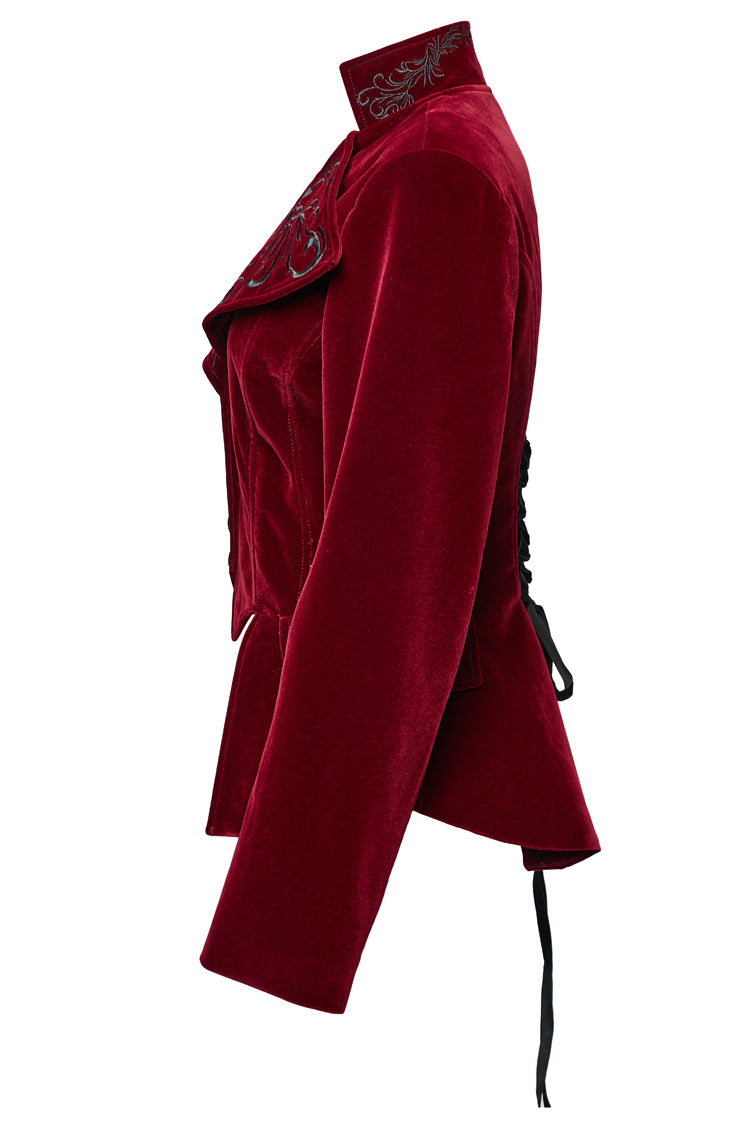 Red Swallow-tailed Velvet Long Sleeves Women's Gothic Jacket