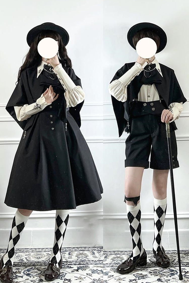 Black Night Raven Magic Ouji Prince Handsome Lolita Shirt Bib Shorts Set