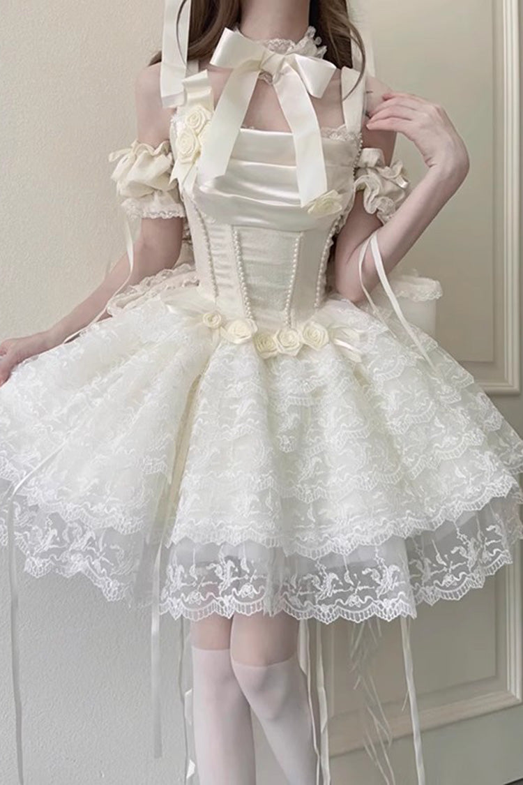 Ivory Angel Lolita-Kleid mit herzförmigem Ausschnitt und mehrlagiger Spitze im Prinzessinnen-Stil