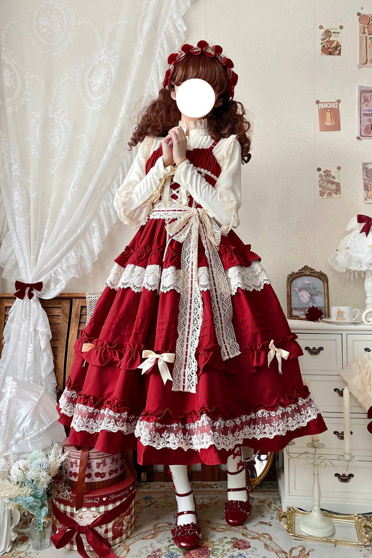 [Lillian] Ruffle Bowknot Lace Sweet Lolita Jsk Dress 4 Colors