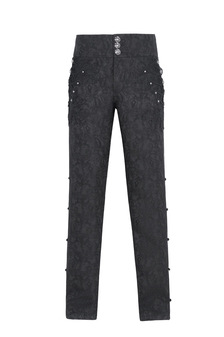 Black Jacquard Embroidery Men's Gothic Pants