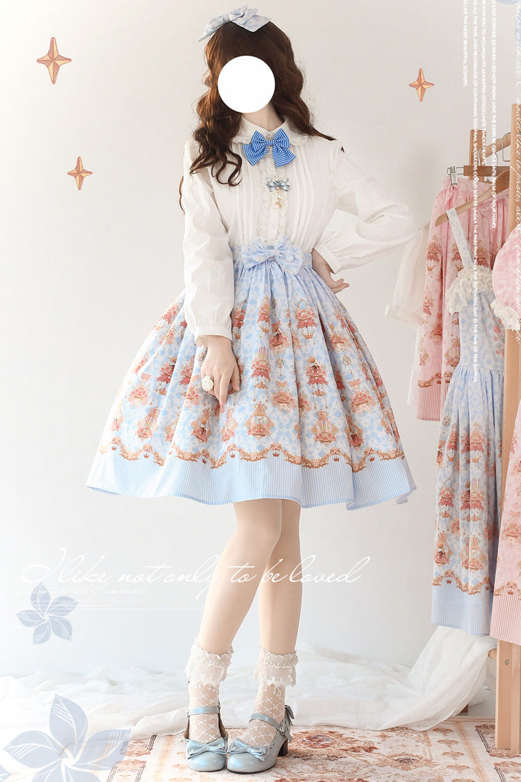 Blue [Rose Garden Rabbit] Print Ruffle Bowknot Sweet Lolita Dress