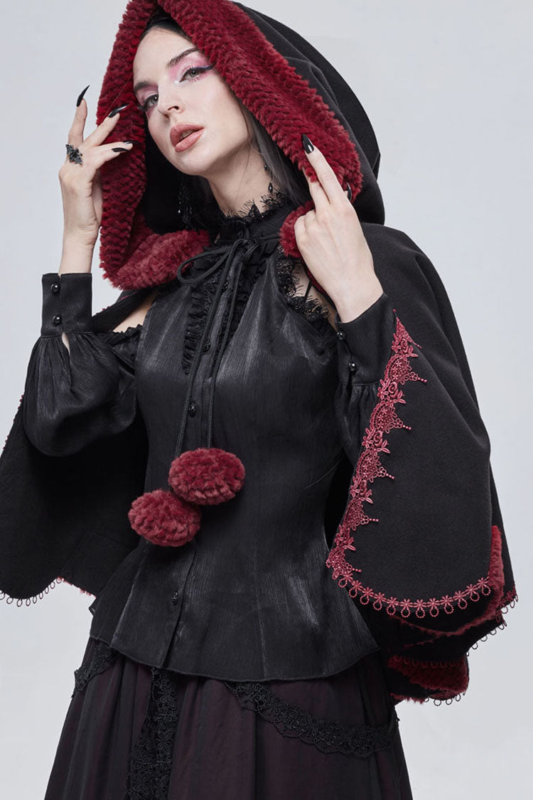 Black Gothic Petal-Shaped Double-Faced Contrast Women's Wool Hooded Shawl