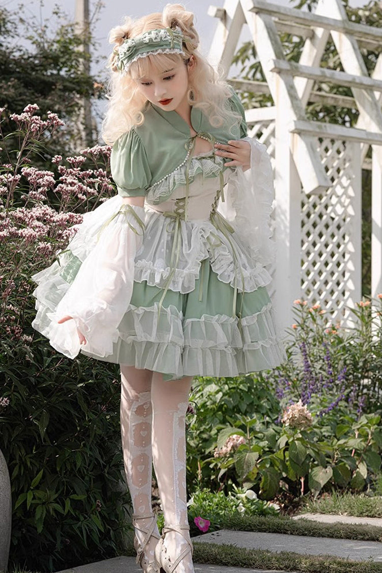 Green Multi-layer Ruffle Hanayome Lace Lace-Up Plus Size Sweet Lolita Jsk Dress (Short Version)