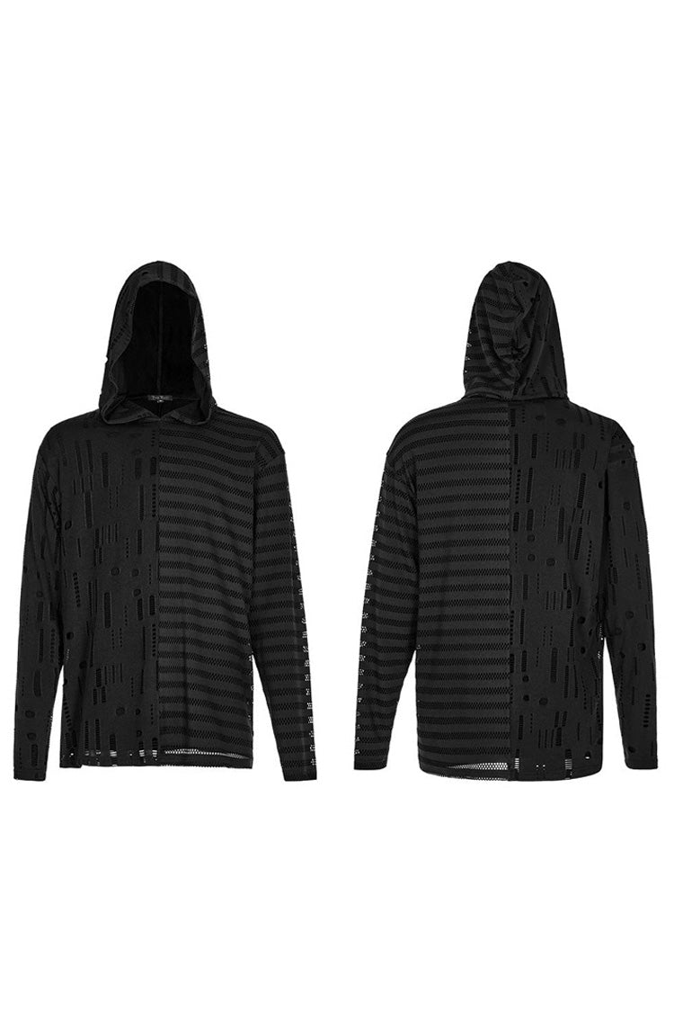 Black Punk Personality Left-Right Asymmetrical Knitted Stitching Casual Hooded Men's T-Shirt