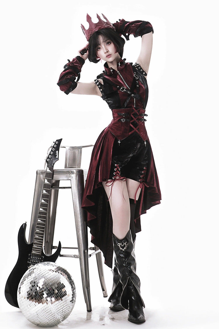 Black/Red [Chief Assassin] Lace-Up Gothic Ouji Lolita Shorts Set