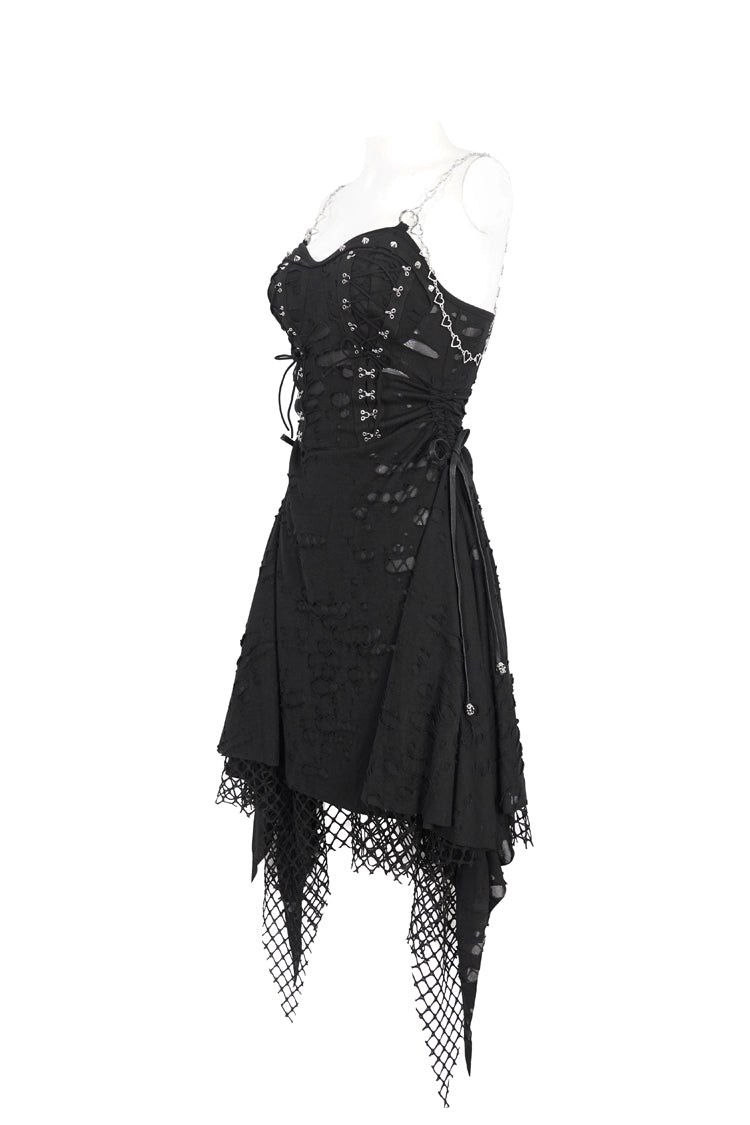 Schwarzes zerrissenes Gothic-JSK-Kleid für Damen