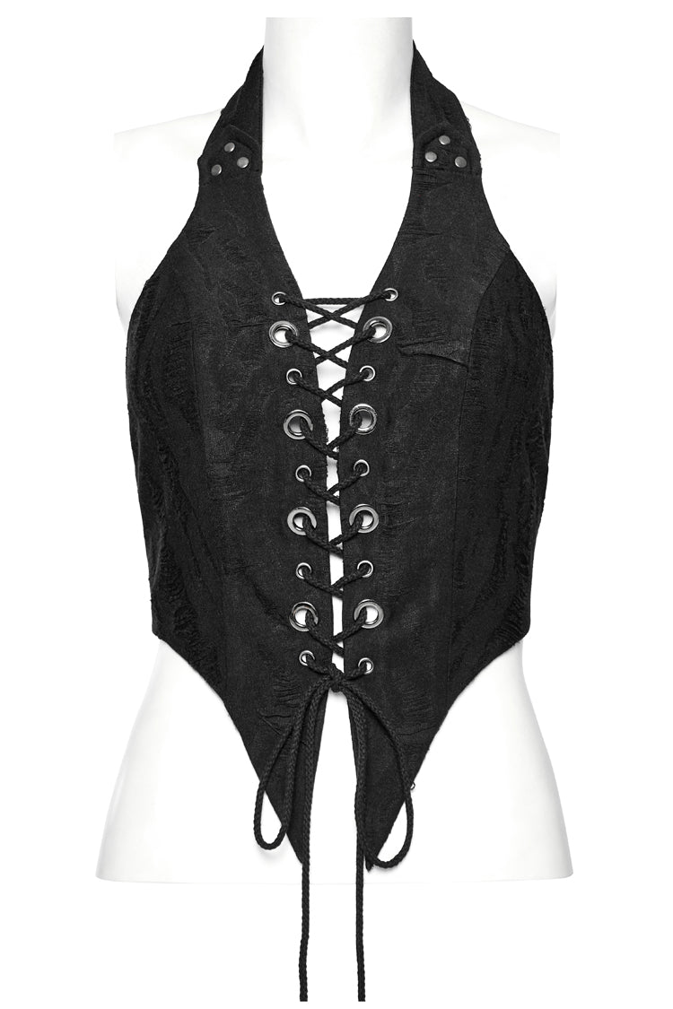 Black Lace-Up Irregular Women's Punk Vest