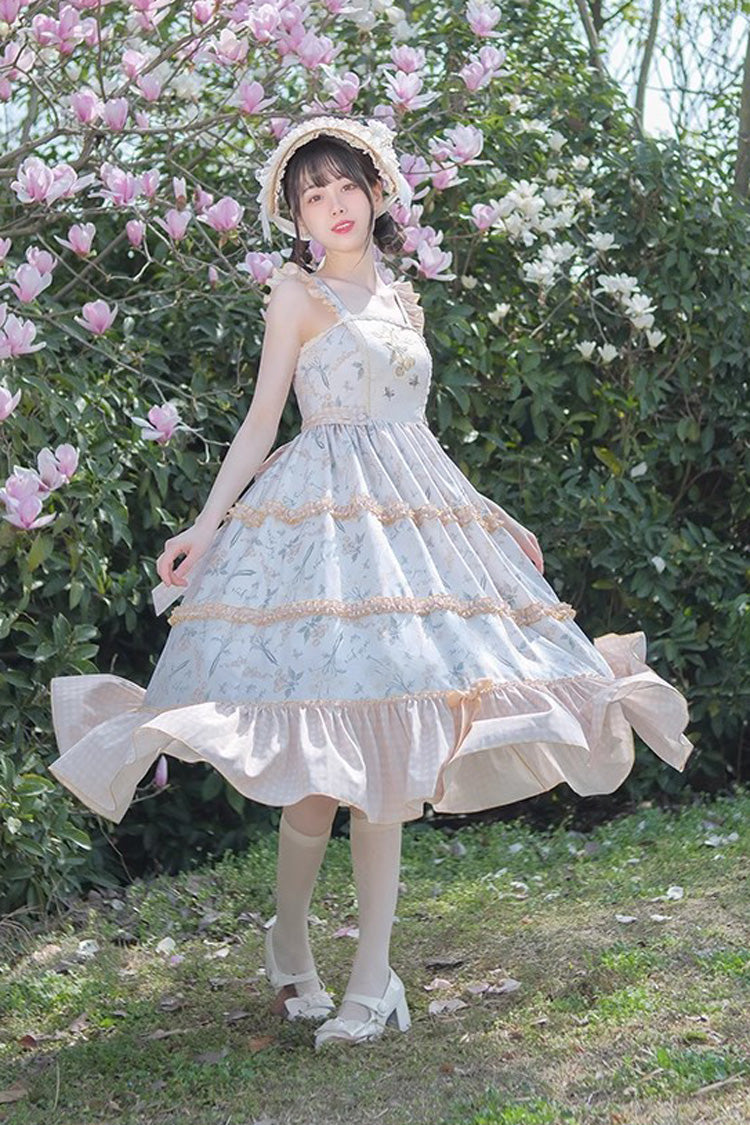 Multi-Color Midsummer Print Ruffle Embroidery Sweet Lolita Jsk Dress