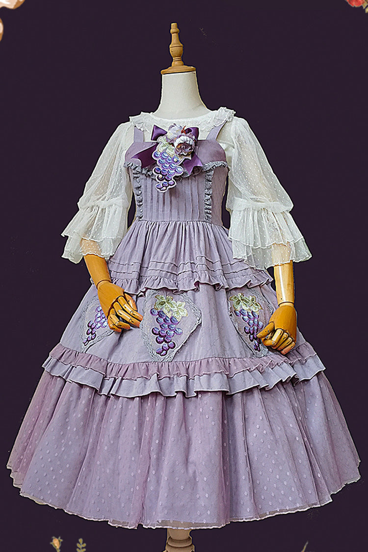 Purple [Vineyard] Sleeveless Jacquard Print Ruffle Embroidery Sweet Lolita Jsk Dress