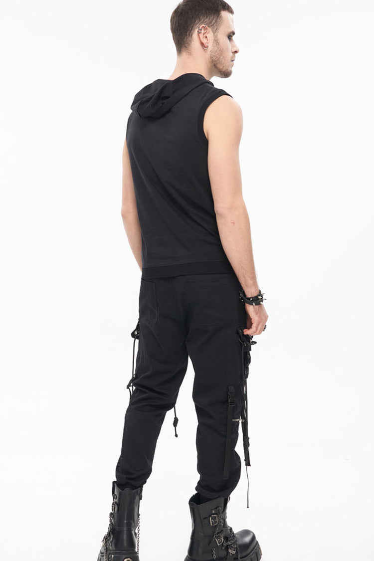 Black Punk Fine Twill Two-Wear Metal Buckle Chain Decoration Men's Pants