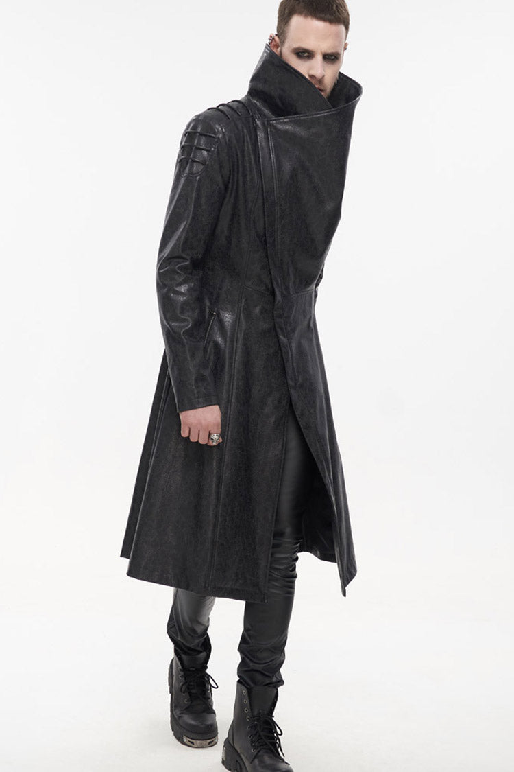 Black Gray Punk Exaggerated Large Collar Design Thick Rope Decoration Handsome Slim Men's Long Coat