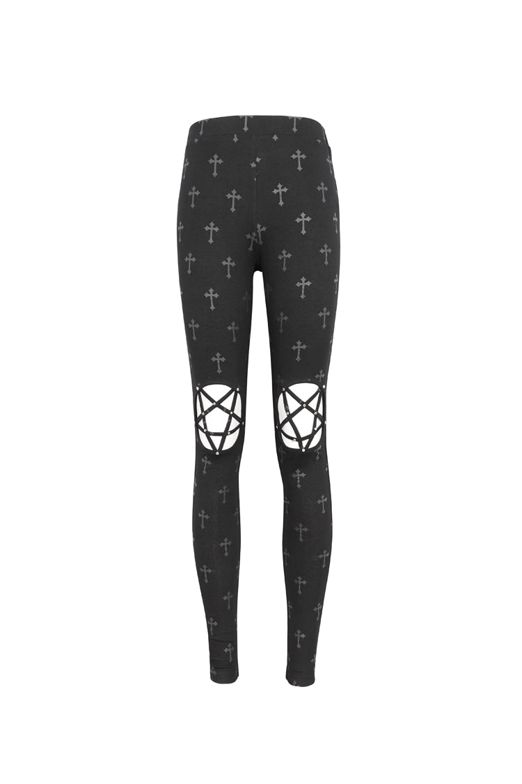 Schwarze bedruckte hohle Punk-Leggings für Damen