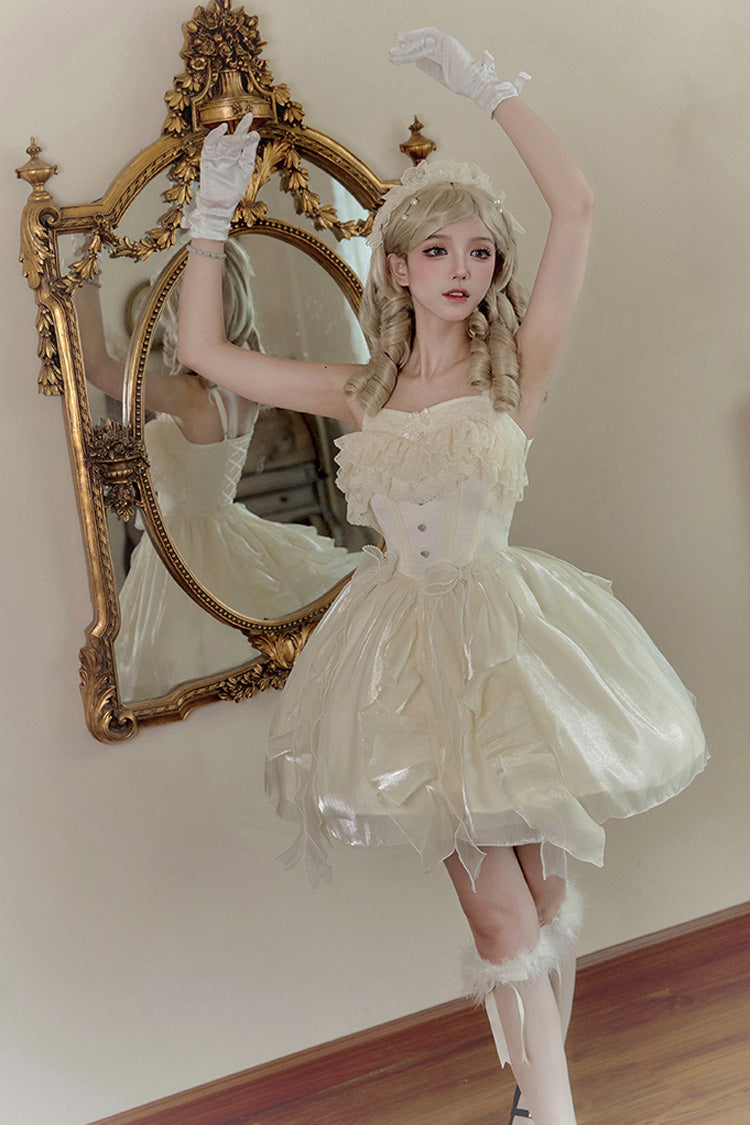 Ivory Floating Light Song Ruffle Bowknot Lace Sweet Princess Fishbone Lolita Jsk Dress