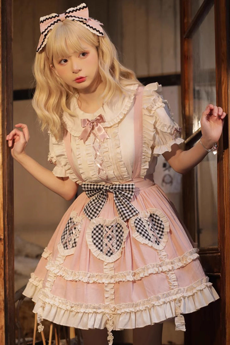 Pink Dorothy Heart Ruffle Bowknot Sweet Lolita Skirt Strap Dress