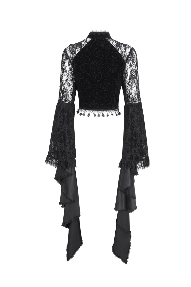 Black Long Trumpet Sleeves Stitching Lace Women's Gothic Blouse