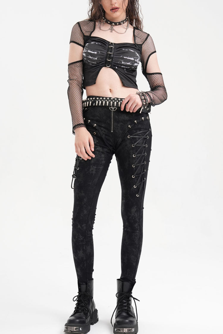 Black Skull Rivets Lace-Up Women's Punk Pants