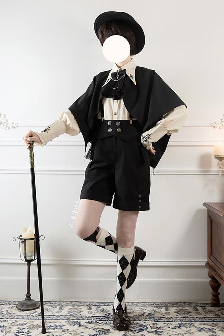 Black Night Raven Magic Ouji Prince Handsome Lolita Shirt Bib Shorts Set