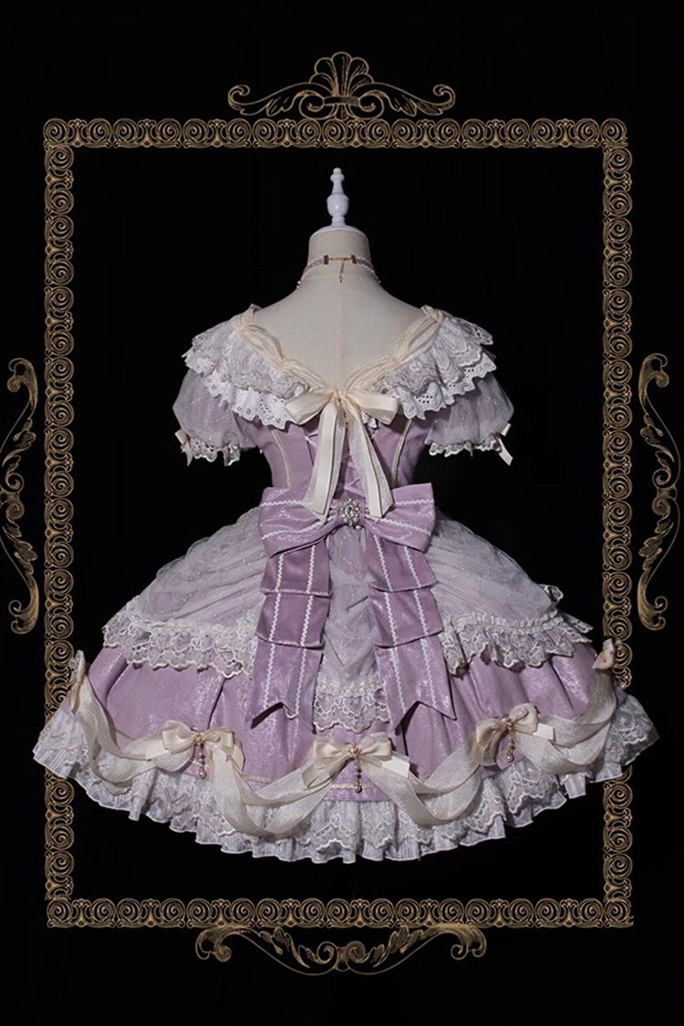 Purple [Girls' Day] Short Sleeves Multi-Layered Ruffle Bowknot Lace Sweet Lolita Dress 2 Versions