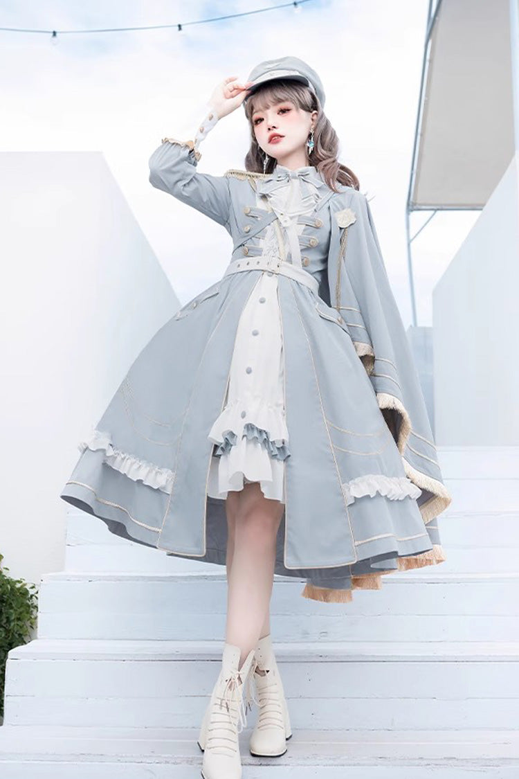 White/Blue Star Ocean Fantasy Cardigan Bowknot Stitching Sweet Military Lolita Dress