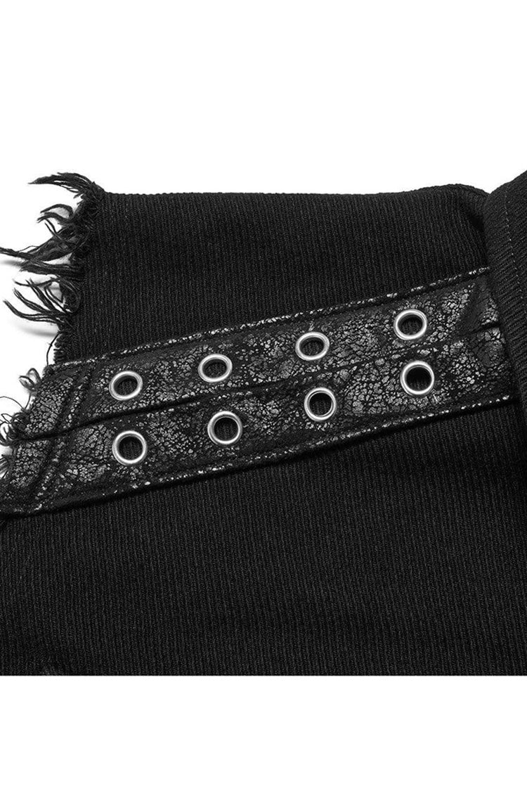 Black Punk Elastic Twill Fabric Featured Flap Pocket Metal Accessories Sleeveless Men's Vest