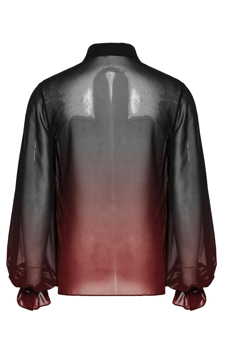 Black/Red Lapel Collar Gradient Sheer Men's Gothic Blouse