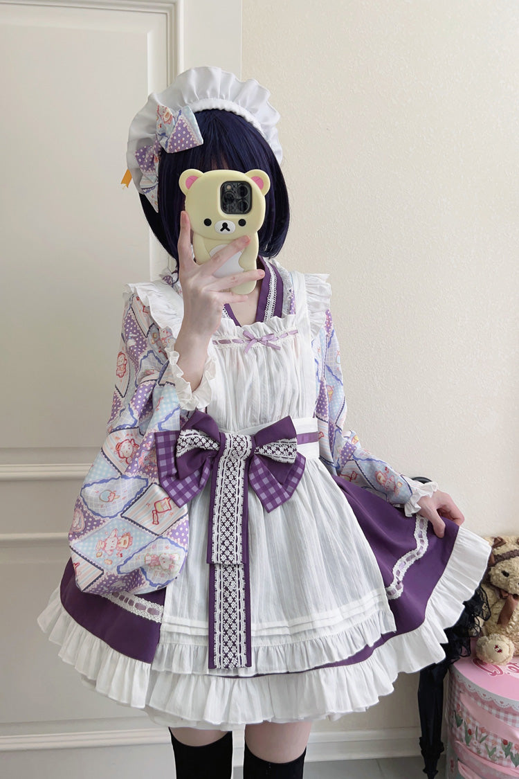 [Showa Sweet Pet] Süßes japanisches Lolita-Dienstmädchenkleid mit Rüschen und Schleife, 6 Farben