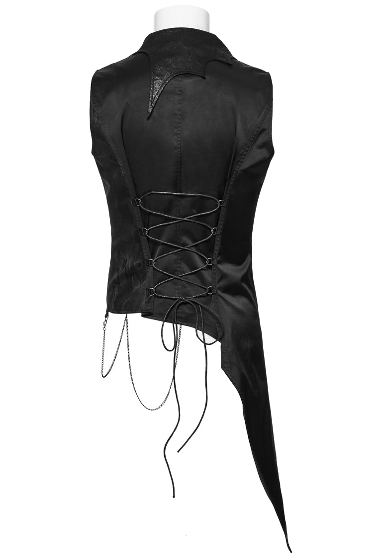 Black Sleeveless Zip Chain Lace-Up Asymmetric Men's Gothic Vest