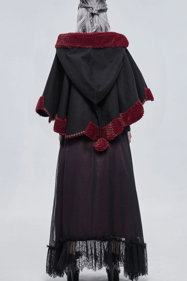 Black Gothic Petal-Shaped Double-Faced Contrast Women's Wool Hooded Shawl