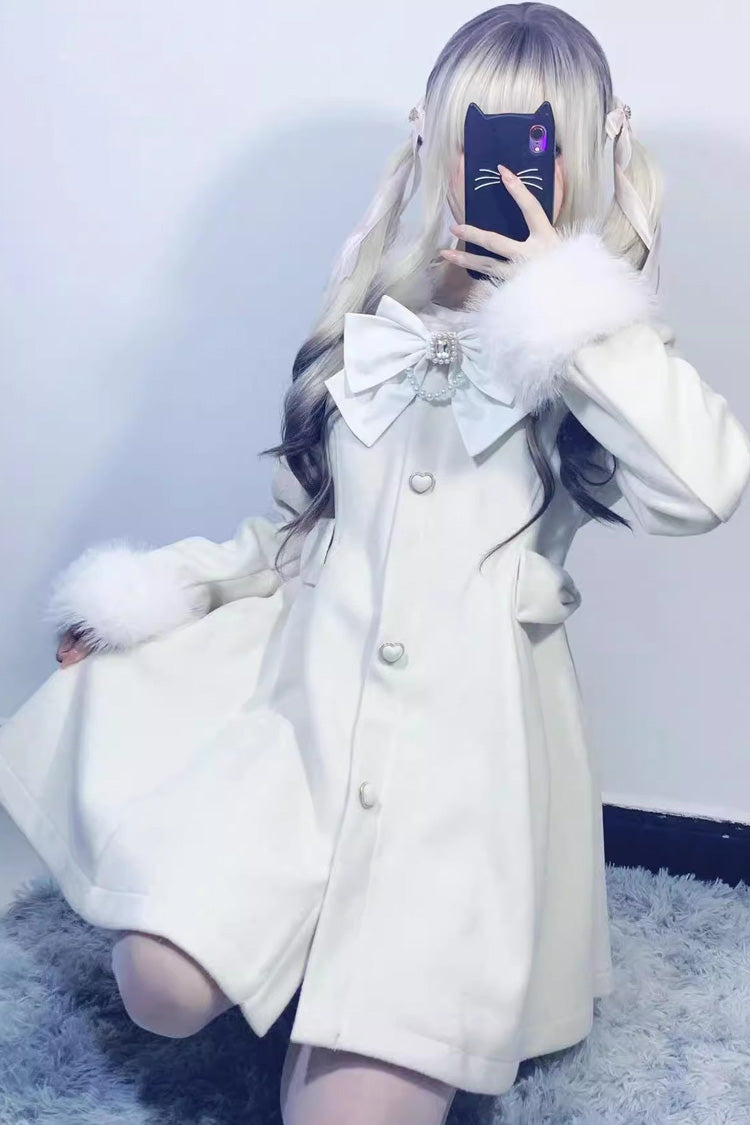 Plush Lop Rabbit Long Sleeves Hooded Detachable Sweet Jirai Kei Lolita Coat 2 Colors