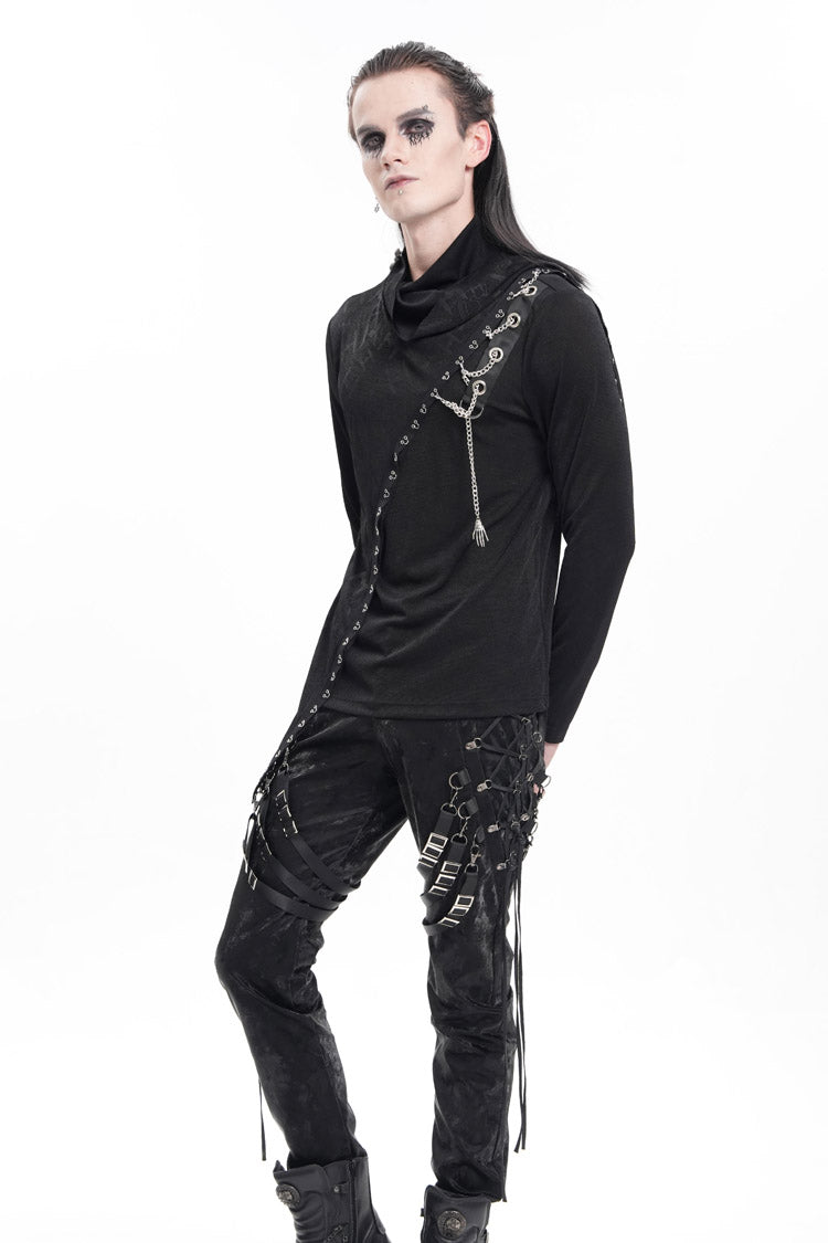 Black Chain Long Sleeves Print Stitching Asymmetric Men's Gothic Sweatershirt