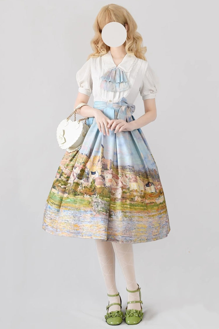 [Forest Basket] Multi-Color Monet Oil Painting Print Ruffle Classic Vintage Lolita Skirt 10 Colors