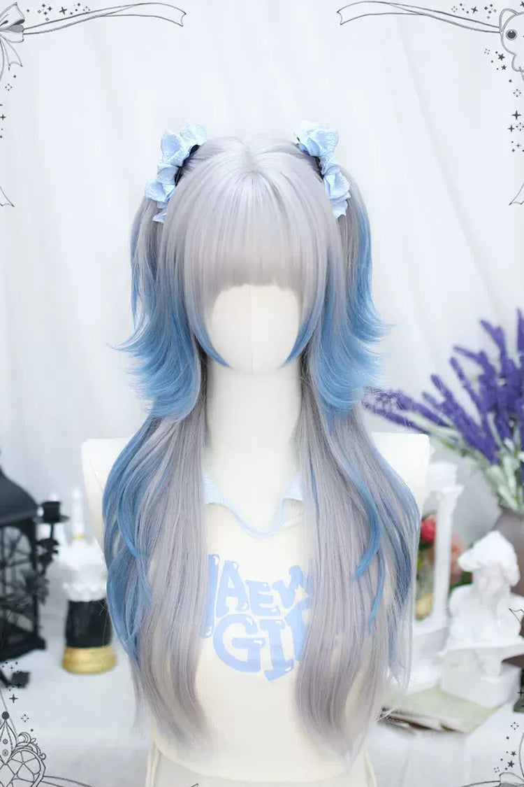Blue/Gray Natural Long Curly Sweet Lolita Wigs