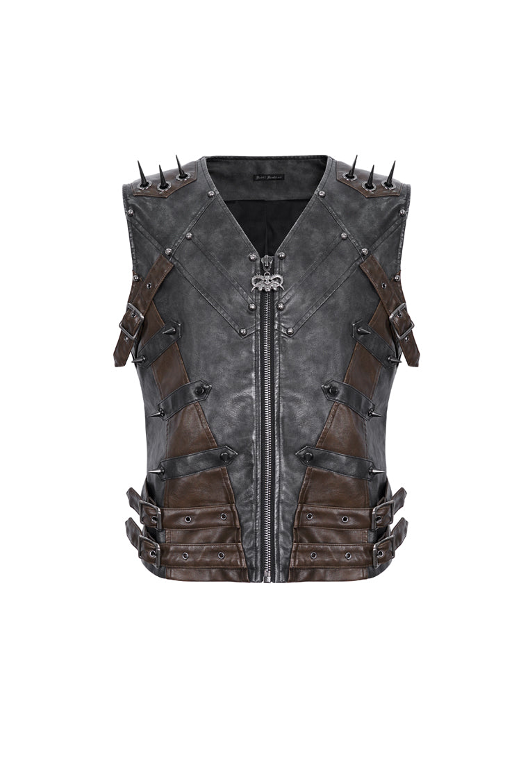 Black Studded Faux Leather Men's Punk Vest