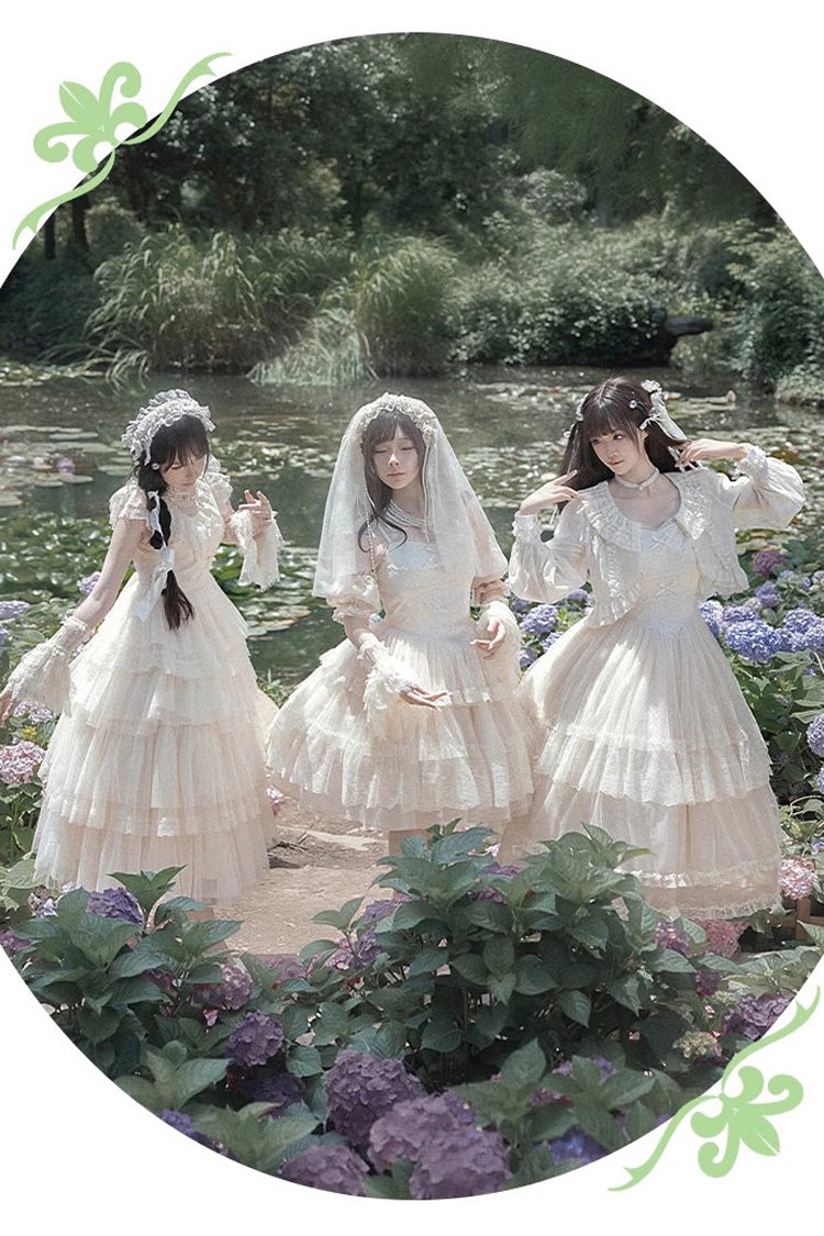 Ivory Tower Multi-layer Ruffle Embroidery Sweet Elegant Lolita Jsk Dress (Short Version)