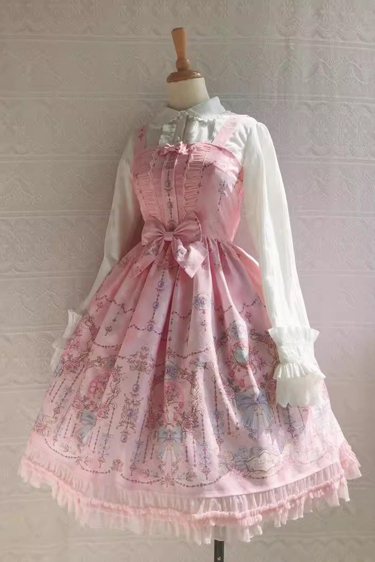 Süßes Lolita-JSK-Kleid mit kleiner, zarter Rüschenschleife und Druck in 4 Farben