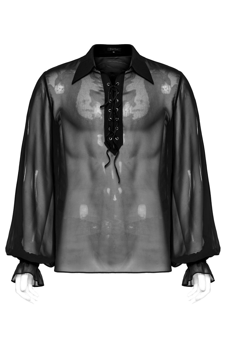 Black Lapel Collar Sheer Men's Gothic Blouse