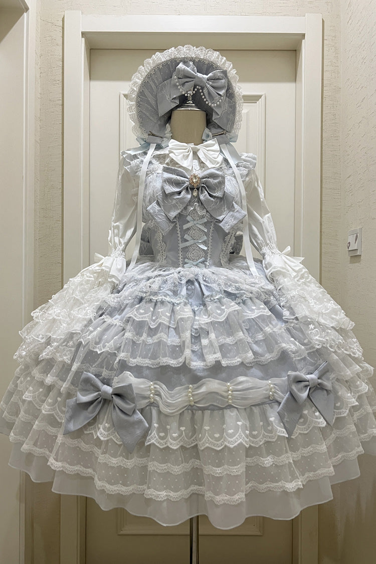 Blue [Dream Prologue] Doll Multi-Layered Bowknot Lace Sweet Princess Lolita Dress