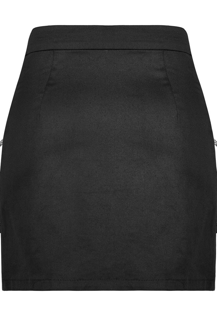 Black Heavy Industrial Hem Slit Design Multi-Pocket Zipper Trim Sexy Women's Punk Mini Skirt