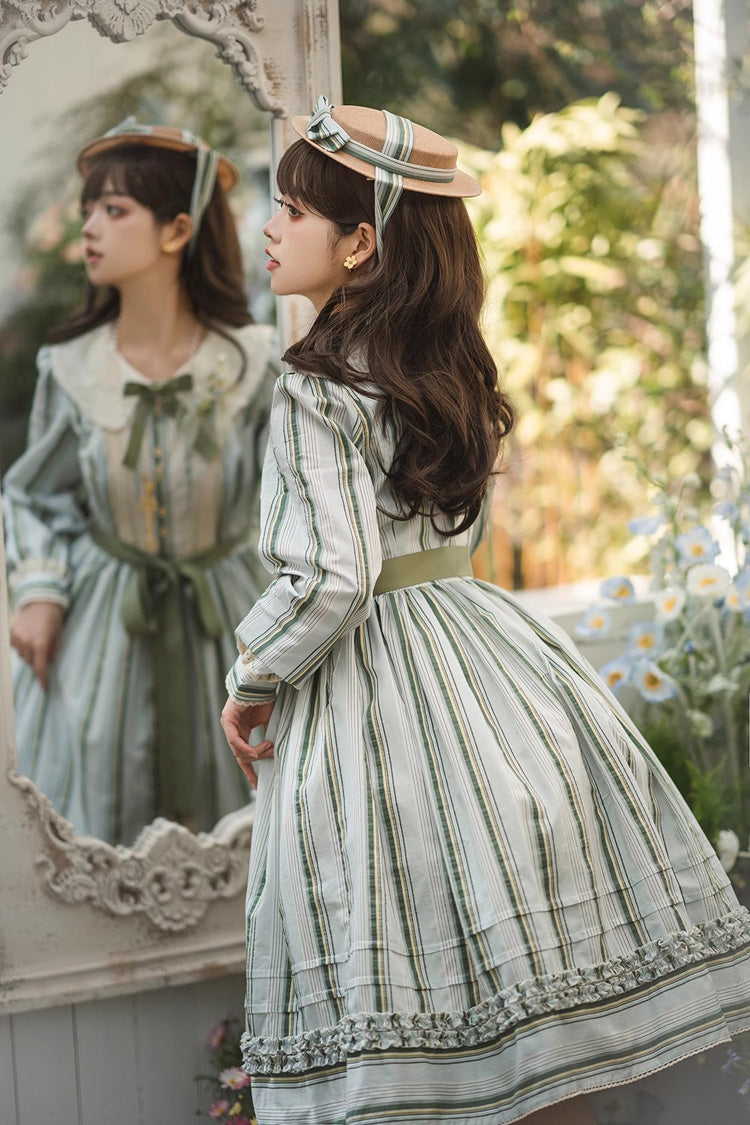 Forest Atlas Striped Print Long Sleeves Bowknot Sweet Lolita Dress 3 Colors